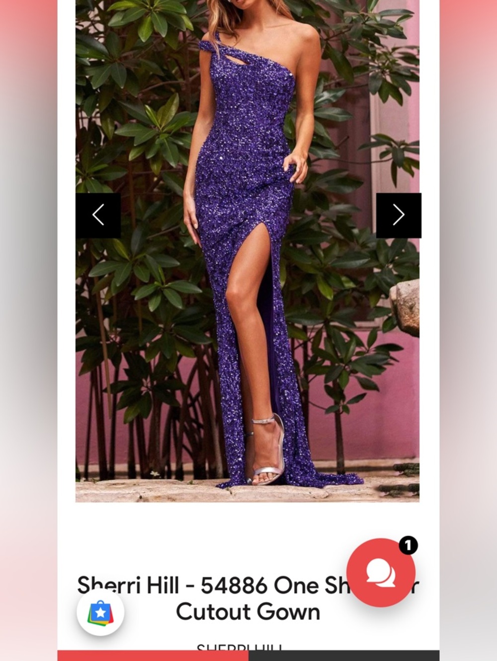 Sherri Hill Sparkling Purple One-Shoulder Gown with High Slit